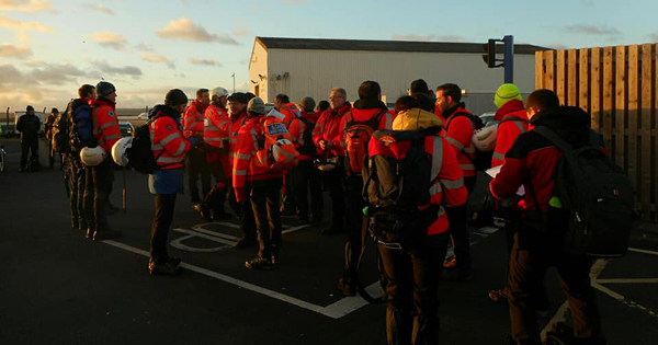 Search Technicians waiting for their briefing before a search exercise